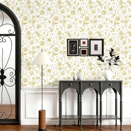Line Flowers Peel and Stick Wallpaper Vintage Contact Paper