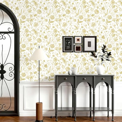 Line Flowers Peel and Stick Wallpaper Vintage Contact Paper