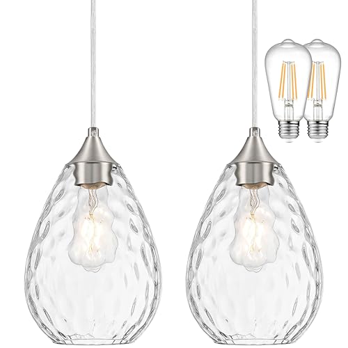 Glass Pendant Lights Kitchen Island 6" Pendant Light Fixtures Hammered Clear Glass Height Adjustable Modern Hanging Pendant Lights for Dining Room