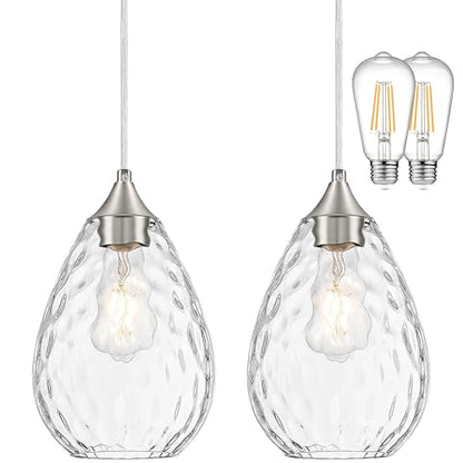 Glass Pendant Lights Kitchen Island 6" Pendant Light Fixtures Hammered Clear Glass Height Adjustable Modern Hanging Pendant Lights for Dining Room