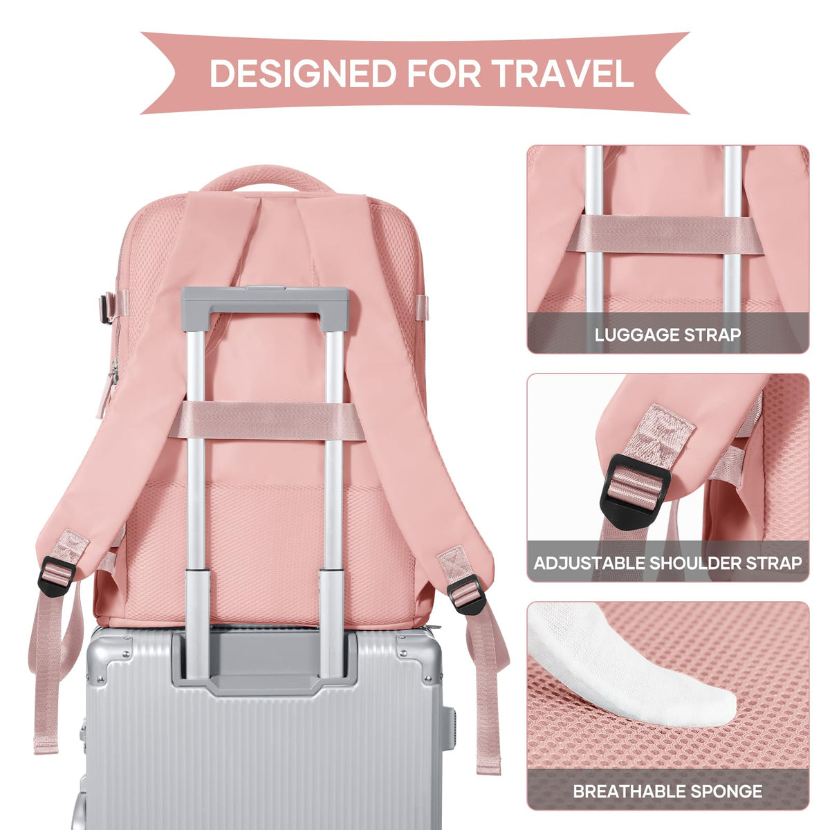 Large Travel Backpack For Women Men (Pink / 25 liters)