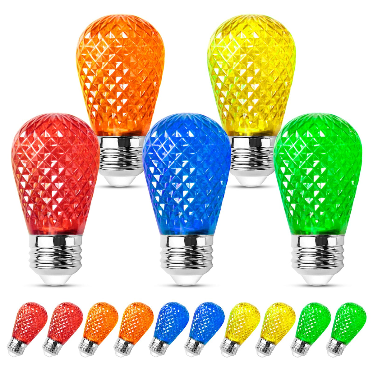 15 Pack S14 Colored 1W LED Bulbs Outdoor E26 String Light Bulbs