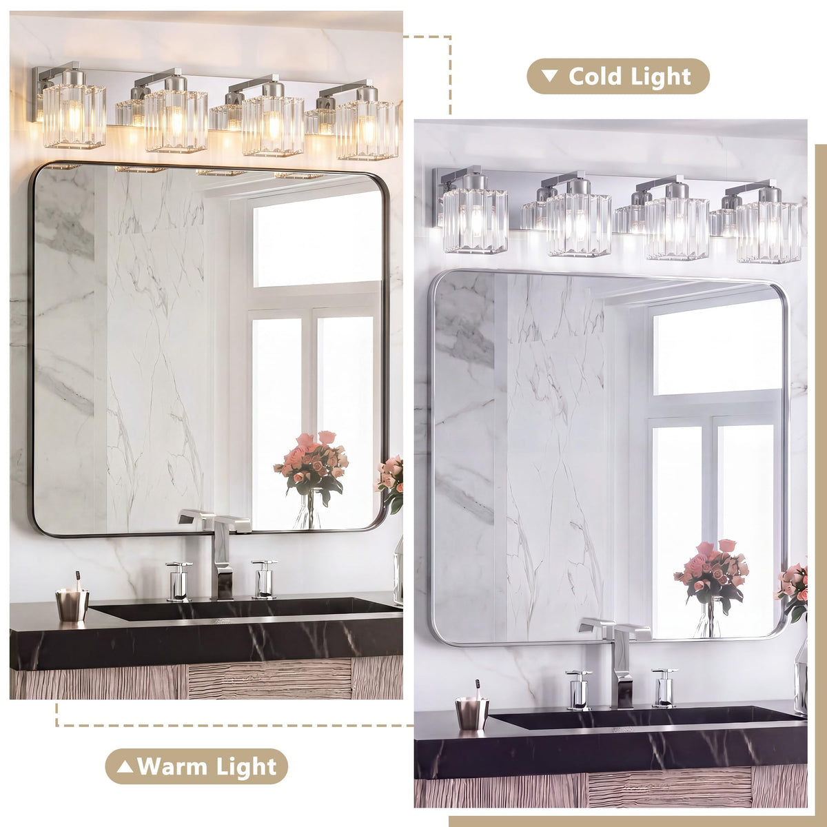 Modern Bathroom Vanity Light (Chrome & Square / 4-Light)