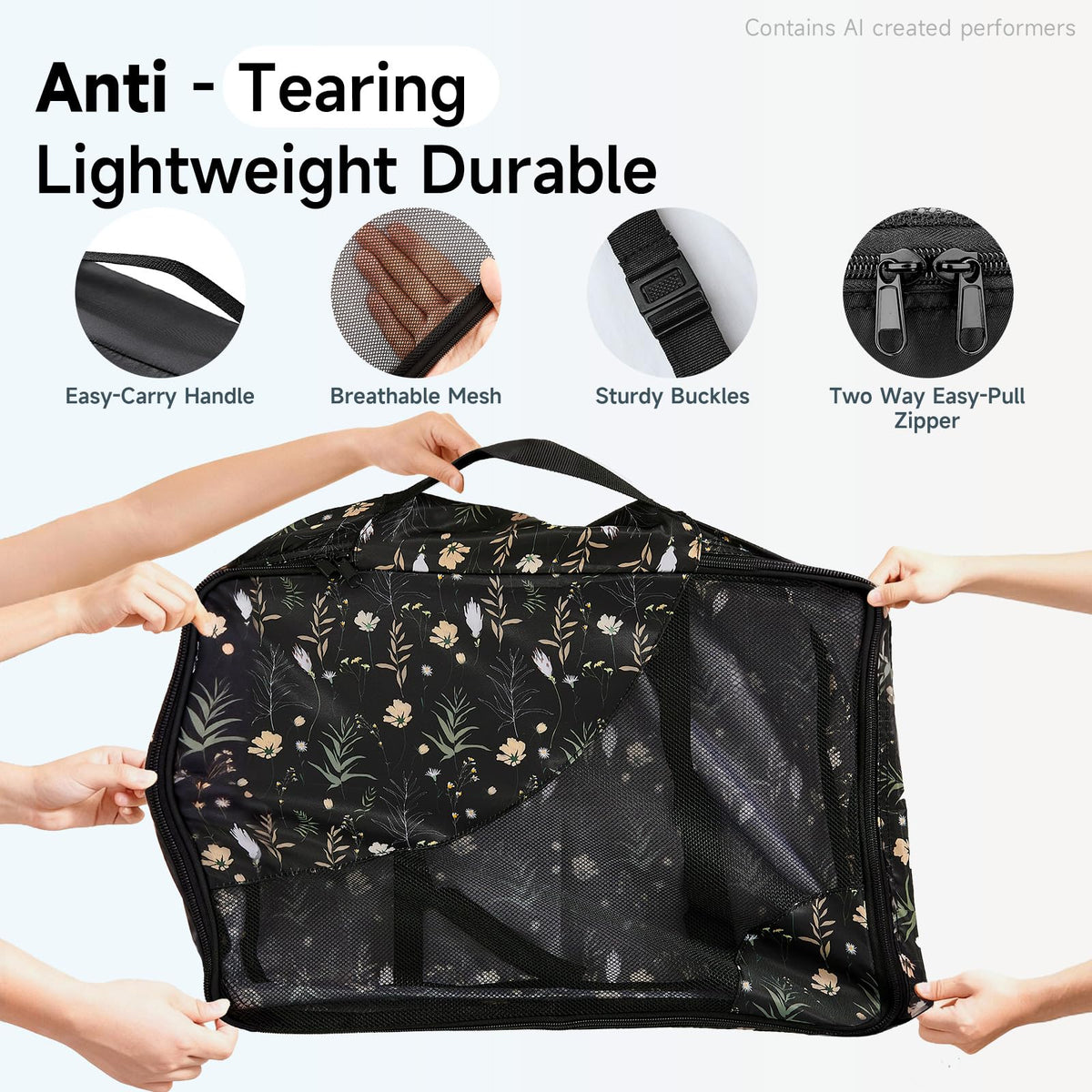 Packing Cubes for Travel (14 Black Flower)
