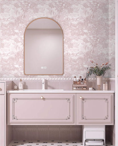Peel and Stick Wallpaper Pink and White Vintage Forest Animals Floral Wallpaper Removable Self (Soft Pink / 17.3" x 78.7")