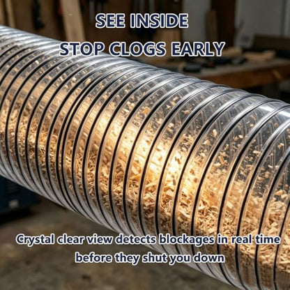 4" x 16' Clear Black PVC Dust Collection Hose Steel Wire Reinforced