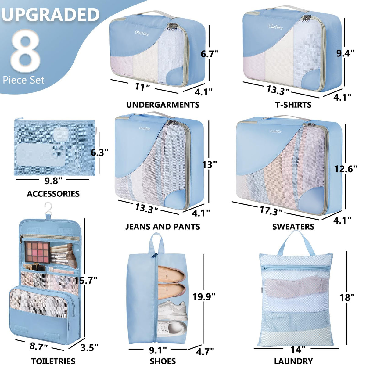 Packing Cubes for Travel (07 Light Blue)