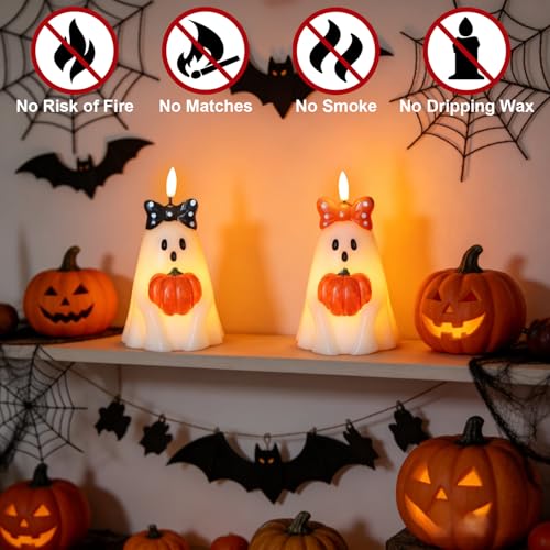 Halloween Ghost Candles Battery Operated with Timer Flameless Flickering