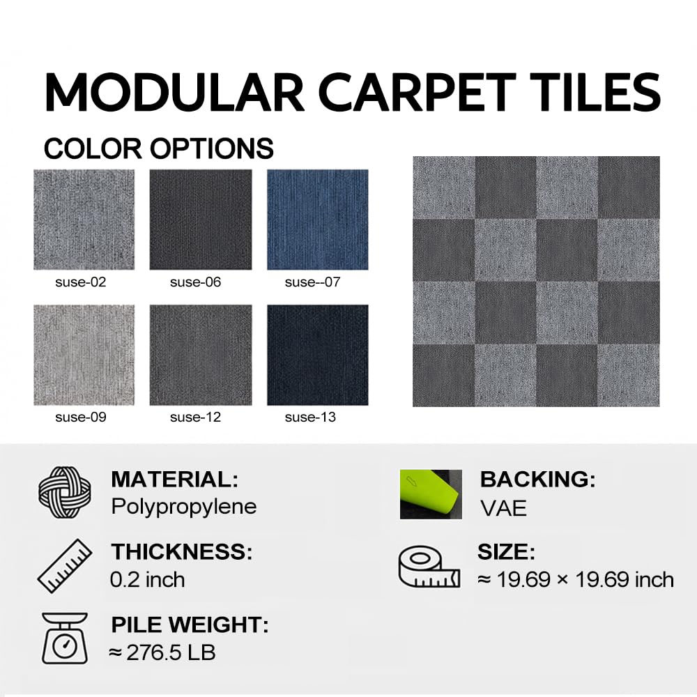 32 Pieces of Carpet 20x20 inch Square Carpet Tiles (Light Blue-07)