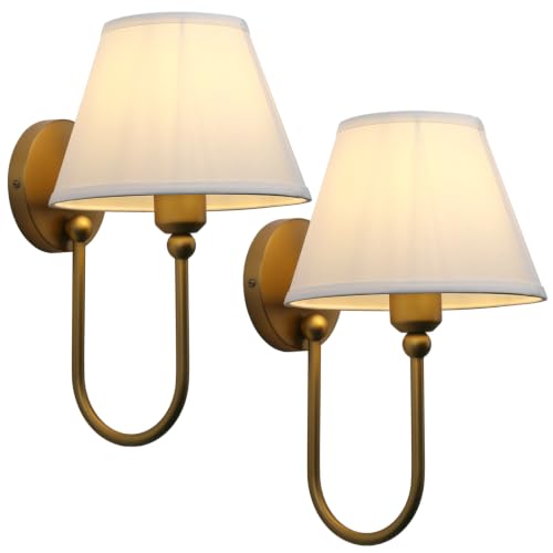Vintage Wall Sconces Set of 2 Fabric Lampshade