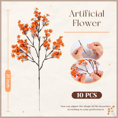 10Pcs Fake Fall Babys Breath Artificial Flowers Decorations for Home (Orange)