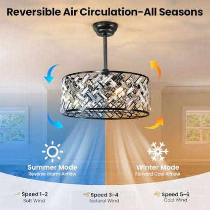 Crystal Caged Ceiling Fans Lights