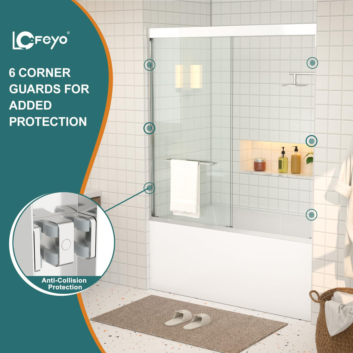 Double Sliding Glass Bathtub Shower Door 55 (Chrome / 60''x62'')