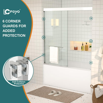 Double Sliding Glass Bathtub Shower Door 55 (Chrome / 60''x62'')