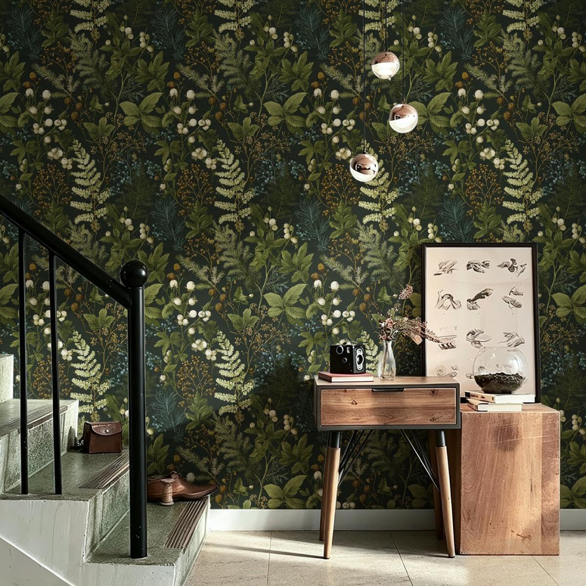 Dark Floral Peel and Stick Wallpaper for Bathroom 16.9inx196.8in (Dark / 16.9" x 196.8")