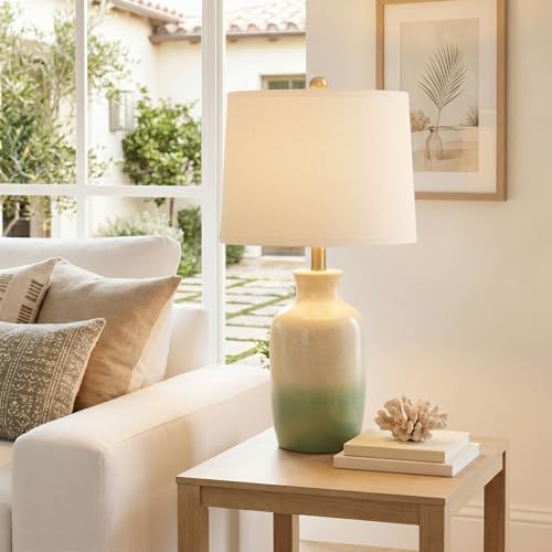 Farmhouse Ceramic Table Lamp for Living Room with Natural Textured Finish
