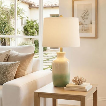 Farmhouse Ceramic Table Lamp for Living Room with Natural Textured Finish