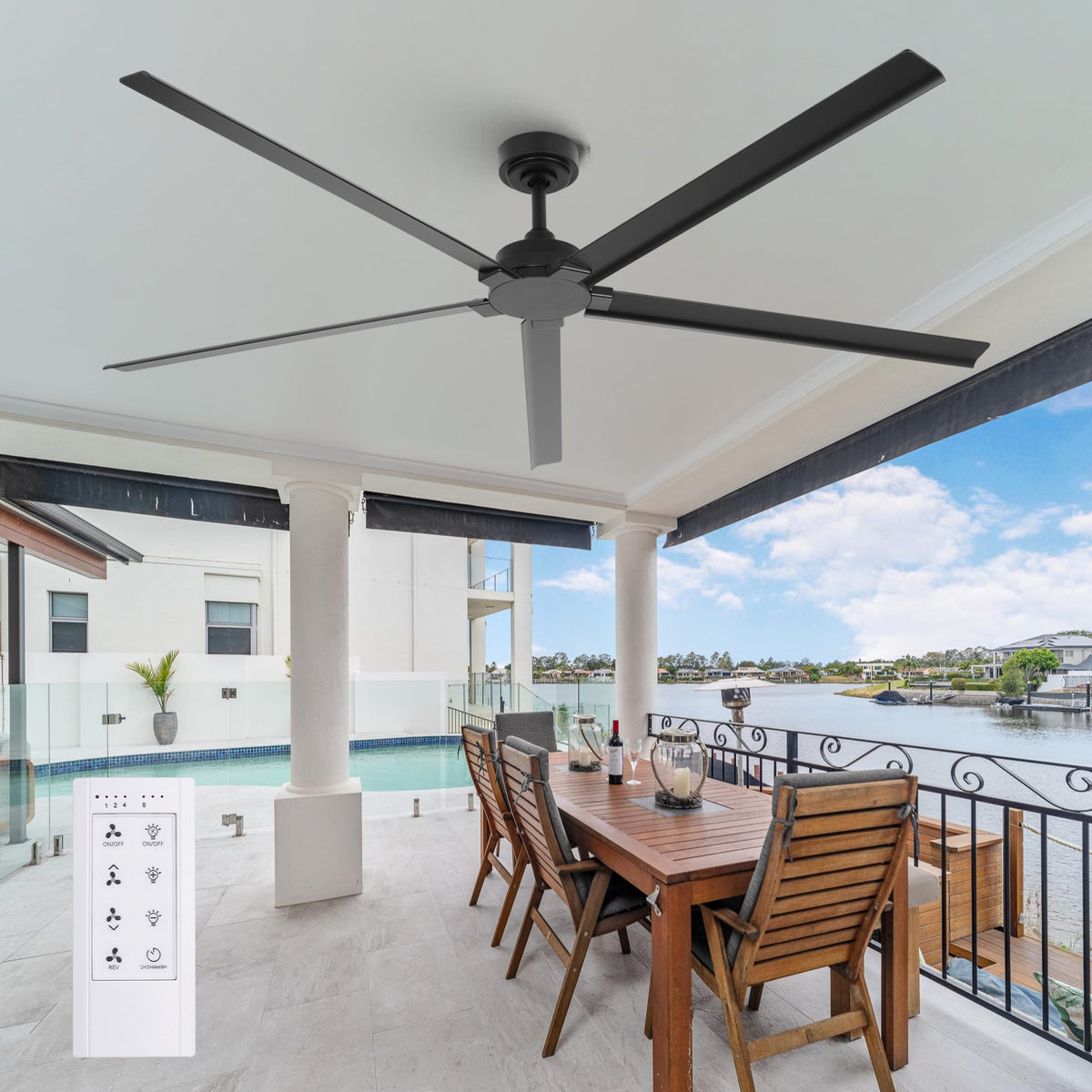 84" Outdoor Ceiling Fan With Remote (Black / 84-inch)