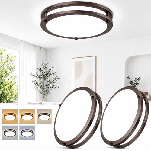 2-Pack Oil-Rubbed Bronze Flush Mount LED Ceiling Lights, 13Inch 36W Super Bright 3600lm Dimmable Ceiling Light Fixtures, 5CCT Selectable 2700K-6500K, Energy-Efficient Modern Ceiling Lamp, Easy Install (Oil-Rubbed Bronze / 13inch-2Packs)