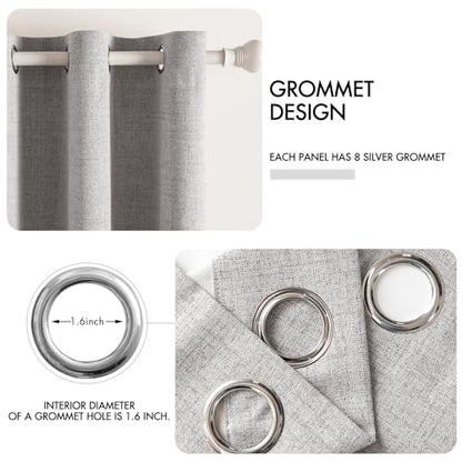 100% Blackout Linen Curtains for Bedroom 52x72 Inches Light Gray (Light Gray / 52"W x 72"L (Pack of 2))