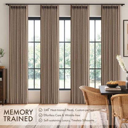 4 Panels Pinch Pleated Linen Curtains 102 Inches Long Linen Brown (Linen Brown / 40"W x 102"L (Pack of 4))