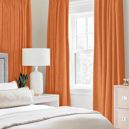 100% Blackout Linen Curtains for Bedroom 52x84 Inches Orange (Orange / 52"W x 84"L (Pack of 2))