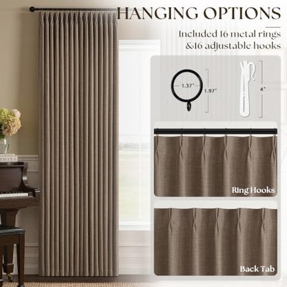 Dark Flax Pinch Pleated 100% Blackout Linen Bedroom Curtains 84 Inch Length (Dark Flax / 50"W x 84"L (Pack of 2))