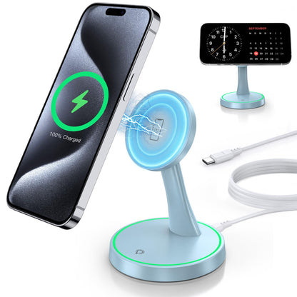 Magnetic Wireless Charger Stand 15W Fast Magnetic Charger for iPhone 17 (Magnetic Single Pack Blue)