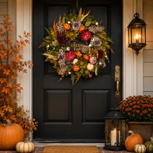 Fall Wreaths for Front Door 24 Inch Artificial Autumn Wreath Rustic Decor