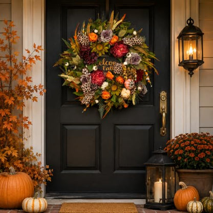 Fall Wreaths for Front Door 24 Inch Artificial Autumn Wreath Rustic Decor