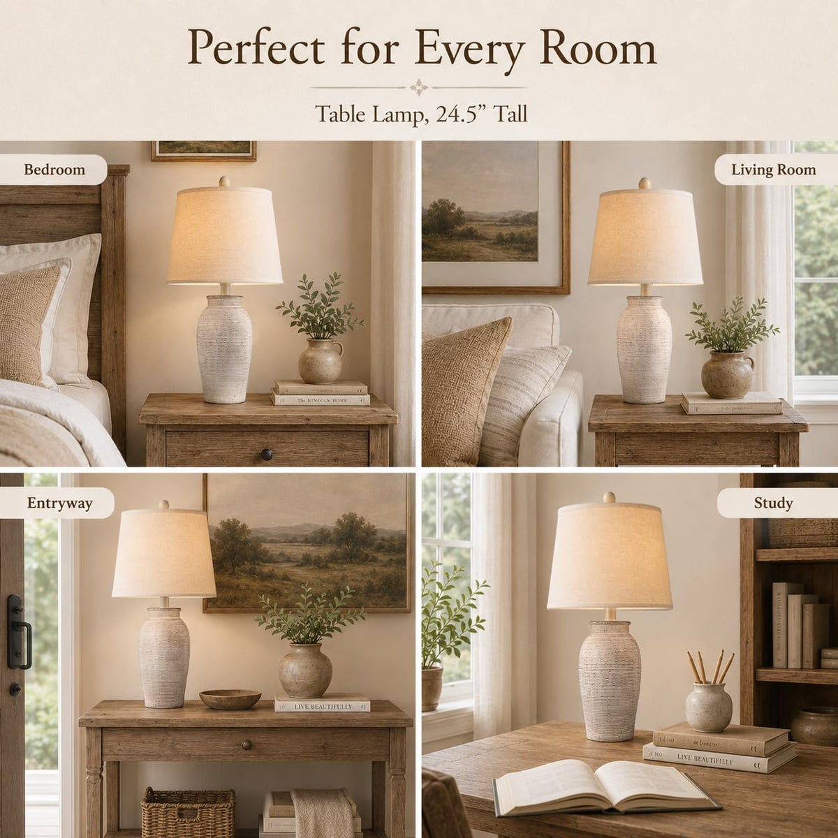 Ceramic Table Lamp for Living Room (24.5" 1 Pcs - Brown)