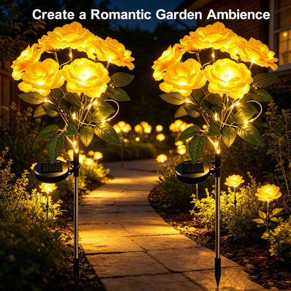 Solar 7 Head Rose Flower Lights Outdoor (Yellow)