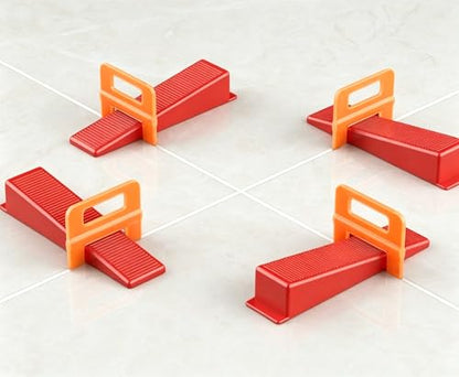 4-in-1 Tile Leveling System Kit, including tile spacers, reusable wedges, heavy-duty pliers, and a non-scratch rubber mallet; suitable for installing all types of tiles and stone