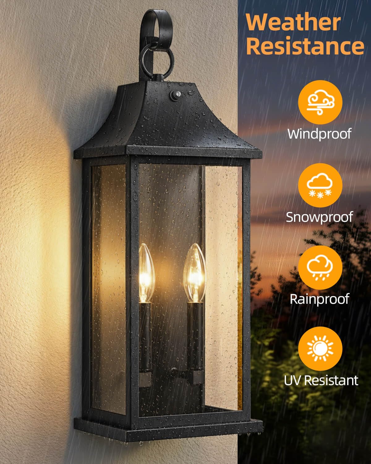 22" Large Outdoor Lantern Lights Dusk to Dawn 2 Pack (Black / 22 Inch)