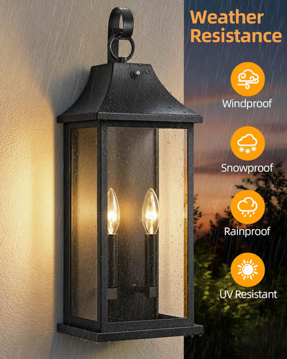 22" Large Outdoor Lantern Lights Dusk to Dawn 2 Pack (Black / 22 Inch)