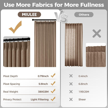 4 Panels Pinch Pleated Linen Curtains 102 Inches Long Linen Brown (Linen Brown / 40"W x 102"L (Pack of 4))
