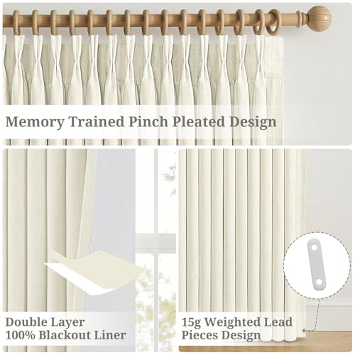 Cream Linen Textured Curtains 84 Inch Long Pinch Pleated Blackout 2 Panels for Living (Cream / 50"W x 84"L (Pack of 2))