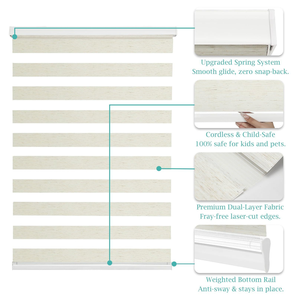 Custom Size Linen Cordless Zebra Blinds for Windows (Linen Beige / CUSTOM SIZE)