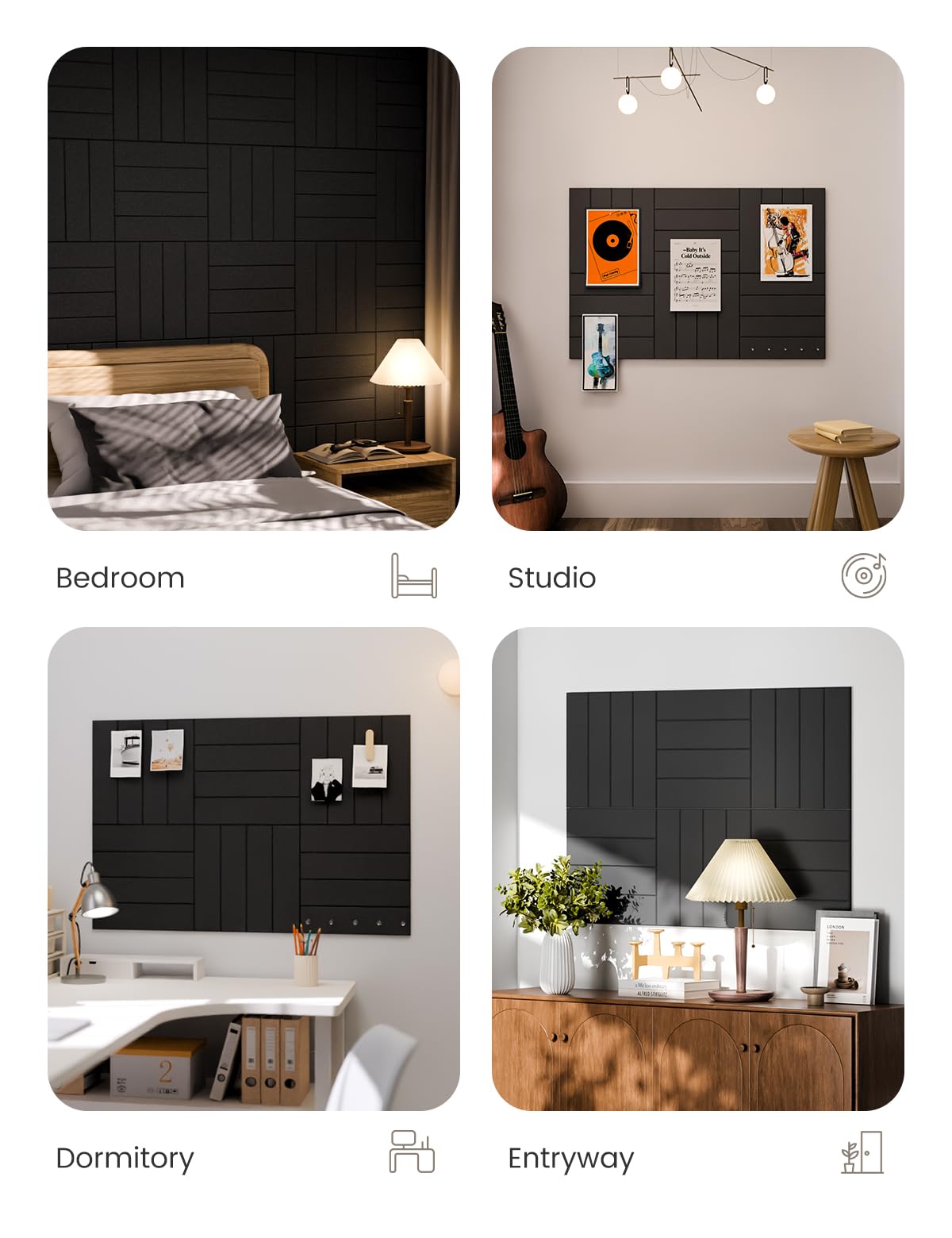 Felt Bulletin Board & Cork Board Alternative 36'' x 24'' (Black-1 / Bold-stripe 6-pack)