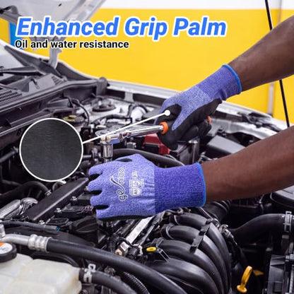 Cut Resistant Work Gloves With Grip for Men and Women ANSI 5 Safety Gloves for Gardening Fishing Cutting Construction