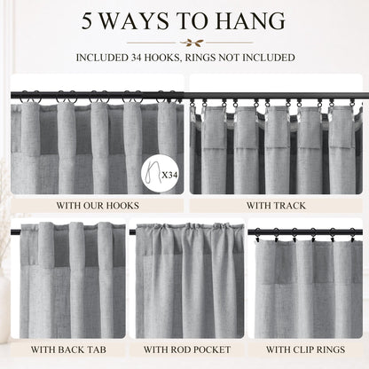 Grey Linen Curtains 120 Inches Long 2 Panels Drapes for Living Room (Grey / 50"W x 120"L (Pack of 2))
