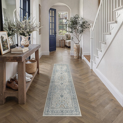 2x6 Washable Runner Rug Navy Blue Non Slip Vintage Carpet (Vintage | Blue Multi / 2' x 6' (Runner))
