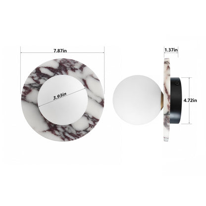 7.9 Inch Natural Alabaster Wall Sconce Milk Glass Globe G9 Hardwired Light (Calacatta Viola)