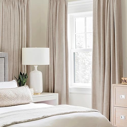 100% Blackout Linen Curtains for Bedroom 52x80 Inches Natural Beige (Beige / 52"W x 80"L (Pack of 2))