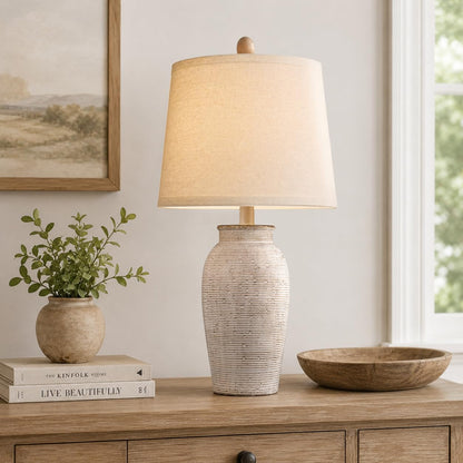 Ceramic Table Lamp for Living Room (24.5" 1 Pcs - Brown)