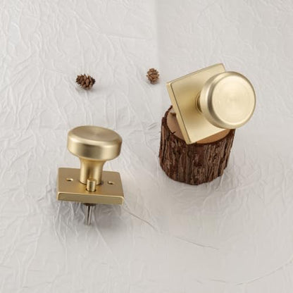 Brushed Gold Door Knob with Square Rosette for Privacy