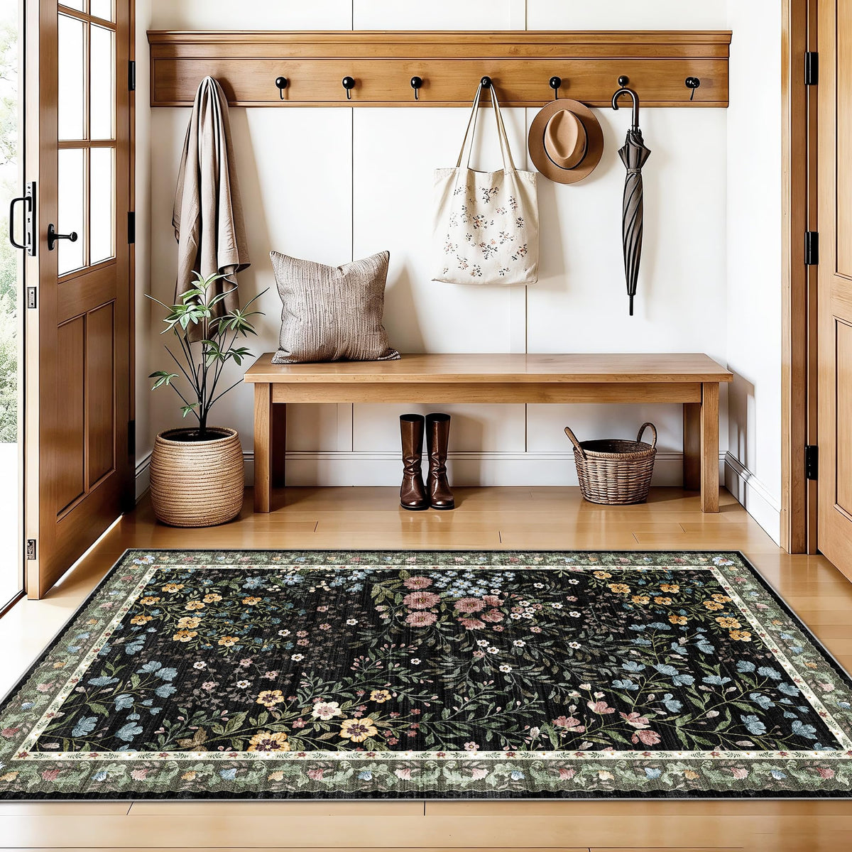 3x5 Entryway Rug Washable Rugs (Black / 3x5)