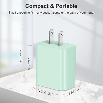 USB C Charger Block Fast Charging Block Type C Charger Multiport Adapter (Green / 20W3Pack)