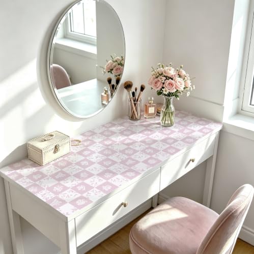 Contact Paper Checkered Wallpaper Modern Peel and Stick Wallpaper (17.3" x 78.7" / Pink and White)
