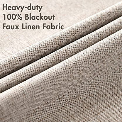100% Blackout Linen Curtains for Bedroom 52x63 Inches Natural Khaki (Khaki / 52"W x 63"L (Pack of 2))